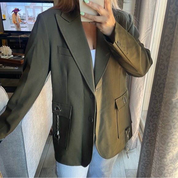 Simonett | Dark Army Green Pull Chain Blazer Jacket Size: medium - Picture 3 of 7